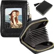 [Yuanchu] RFID Blocking Wallet for Women, 9 Organ Credit Card Holder 1 ID Window and 2 Coin Banknote Bit Small Wallets Compact Leather Tassel Zipper Purse, Black, 11 x 7.5 x 2.5cm / 4.33 x 2.95 x 0.98in