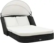 vidaXL Sun Lounger with Canopy Outdoor Seating Lounge Seat Garden Patio Backyard Terrace Balcony Day Bed Furniture Poly Rattan Black