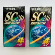 TDK SC-240 Sharp Clear 2x 4x Pack Blank VHS VCR Video Tapes New Sealed Cassette