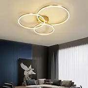 BAMDECOR Gold Modern Minimalist Round LED Ceiling Light Adjustable 3-Color Modes for Bar, Dining Room, Office (Three Rings 30cm+40+50cm)