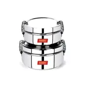 Stainless Steel Lunch Box with Separator Plate and Locking Clip, Set of 2 Pc