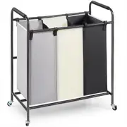 3-Section Laundry Sorter Cart with Wheels and Removable Waterproof Bags