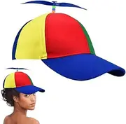 DOUSELLA Colourful Helicopter Hat Baseball Cap With Propeller for Children and Adults 57-61 cm - Rainbow Colours for Carnival