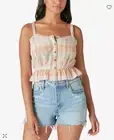 Lucky Brand Women XXL Peach Plaid Strappy Tank Cami Top NWT