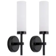 Black Bathroom Wall Sconces Set of 2, Modern Sconces Wall Black & Opal Glass