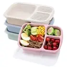 4 Pack Bento Lunch Box Set 3 Compartment Wheat Straw Meal Prep Food Storage C...