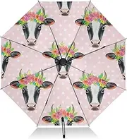 [RPLIFE] Windproof Travel Umbrella, Folding Umbrellas for Rain, Auto Open Close, Backpack Purse Portable, Ideal for Women, Cow Heads Flower