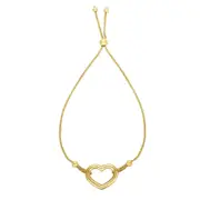 14k Yellow Gold Adjustable Heart Charm Bolo Bracelet, 9.25"