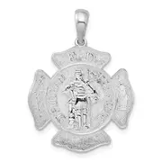 Sterling Silver De-Ani Rhodium-Plated St. Florian Fire Department Medal Pendant