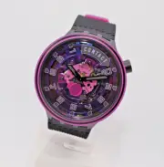 New Swiss Swatch Limited Big Bold Planets TOUCHDOWN 47MM SB01B126 Black Fuscia