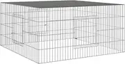vidaXL Rabbit Cage/Animal Hutch/Pet Enclosure - Galvanised Iron Garden Playpen, Silver, 110x110x55 cm
