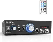 NEOHIPO Bluetooth Audio Amplifier, 2.0 Channel Hi-Fi Karaoke Amp 300W Peak Power Stereo Receiver for Home Passive Speakers, with RCA, BT, FM, USB, TF Card, 2 Micphones input and Remote Control AM01