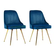 Set of 2 Dining Chairs Retro Chair Cafe Kitchen Modern Metal Legs Velvet Blue