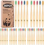 Navona 36 PCS Biodegradable Bamboo Toothbrushes, Individually Wrapped Bulk Toothbrushes, BPA Free Medium Soft Bristles Eco-Friendly, Natural Wood Toothbrushes Bulk, Reusable Travel Toothbrushes