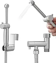 BATHLAVISH All Brass Bidet Sprayer Set for Toilets, Wall or Toilet Mount, Dual Thumb Pressure Controls, Superior Hoses Kit, Handheld Sprayer Bidet Attachment Kit, Cloth Diaper Brushed Nickel