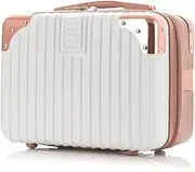 Portable Hard Shell Cosmetic Travel Case, Small Travel Hand Luggage with Elastic Band, Mini ABS Carrying Makeup Case Fashion Suitcase, White, Rose Gold