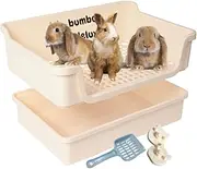 Bumbox Deluxe Rabbit Extra Large Litter Box, Training Rabbit Cage with Toilet Tray for Hamster, Bunny, Ferret, Small and Large Animal, 21.45in (Cream)