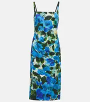 [Dries Van Noten] Dries Van Noten Floral cotton poplin midi dress AU 10 blue