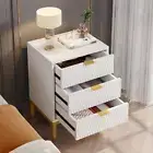 BYBLIGHT Nightstand Bedside Tables 19.7"W Particle Board 3-Drawer White and Gold