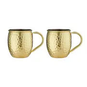 2pc 500ml Tempa Spencer Hammered Gold Handled Stainless Steel Cold Drink Mug/Cup