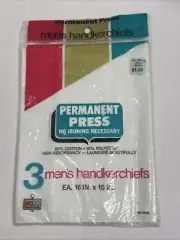 New Vintage Men's Permanent press 3 Handkerchiefs White on White Kmart 16” X 16”