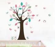Colourful Owl Tree Birds Removable Wall Stickers