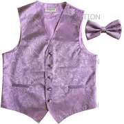 New Vesuvio Napoli Men's paisley formal Tuxedo Vest Waistcoat_Bowtie Lavender