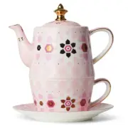 T2 Basket Remix Pink *Tea For One Set* Teapot With Infuser, Cup And Saucer
