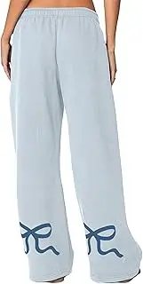 [HOCANDY] Womens Bow Sweatpants Elastic High Waist Wide Leg Bow Pants Baggy Straight Leg Graphic Lounge Pants with Pockets
