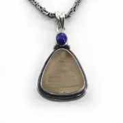 Hand Carved Chalcedony Boudha Pendant, Lapis Stone & Sterling Silver