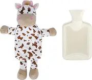 Mini Hot Water Bottle Warmer with Cute Cow Stuffed Animal Cover, Waist Neck Shoulder Rubber Hot and Cold Water Bag Winter Relaxing Portable Reusable Pain Relief Bottle