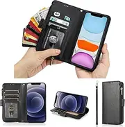 Cavor for iPhone 12 Mini Case,PU Leather Zip Pocket Wallet Flip Cover Case Magnetic Closure Book Design with Kickstand Feature & Card Slots Compartment for iPhone 12 Mini(5.4")-Black