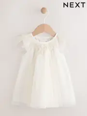 White Mesh Sparkle Frill Shoulder Baby Dress (0mths-2yrs) (AG2875) | $25 - $28