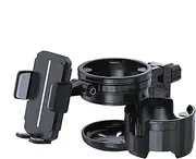Drink Holder for Motorcycle - Biike Water Bottle Holder | 360 Degree Rotatable Stroller Cup Holders, User Friendly Stroller Accessories, Black Cup Holders with Phone Holder for Coffee Mugs
