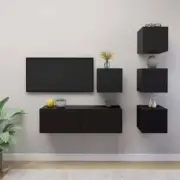 NNEVL 5 Piece TV Cabinet Set Black Chipboard