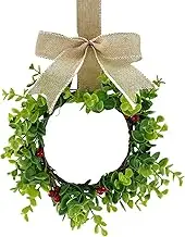 Acunny Christmas Door Wreath, Christmas Wreath with Bow, Christmas Red Fruit Window Wreaths 11.81 Inch with Checkered Bow - Rustic Spring Door Hanger for Door
