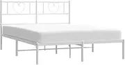 vidaXL White Metal Bed Frame with Headboard - Sized 135x190 cm - Classic, Sturdy Steel Construction - Modern Bedroom Furniture with Under-Bed Storage Space
