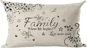 ramirar Word Art Family Where Life Begins & Love Never Ends Flowers Butterflies Decorative Lumbar Throw Pillow Cover Case Cushion Home Living Room Bed Sofa Car Cotton Linen Rectangular 12 x 20 Inches