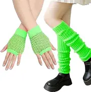 [CWENDANER] Elastic Neon Leg Warmers and Fishnet Gloves Set 80s Costume Accessories