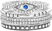 [WILLOWBIRD] Multi-Pack Cubic Zirconia Stackable Eternity Ring for Women Set in Oxidized 925 Sterling Silver (Evil Eye Size 7)