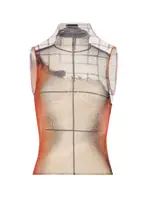 [Jean Paul Gaultier] Jean Paul Gaultier-Canotta In Tulle Bianco Con Stampa "Fire" E Fodera Drappeggiata-Donna S