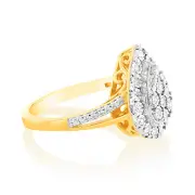 9ct Yellow Gold Lab Grown Pear Shaped Ring With 27 Brilliant Diamonds, Q