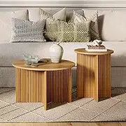 Stead Round Fluted Nesting Coffee Table Set, Medium Oak