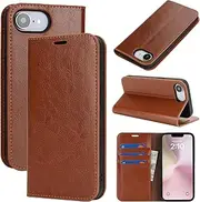 Cavor for iPhone 16e Case, Crazy Horse Pattern PU Leather Book Folio Flip Wallet Case Phone Cover with Kickstand Feature & Card Slots for iPhone16e (6.1") - Light Brown