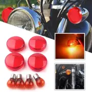 For Harley Softail Dyna Sportster 883 1200 4x Red Turn Signal Lens+Amber Bulbs