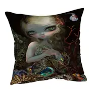 Underwater Art Girl and Her Soft Shell Creatures Cushion Cover