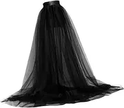 [Hellery] Women Lace Mesh Tulle Maxi Skirt High Waist Front Split Floor Length Tutu Long Skirt Wedding Club Clothes, black