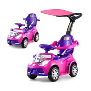 Costway 3 in 1 Ride on Push Car Stroller Sliding Walking Car w/Canopy/Music Electric Car Toy Pink