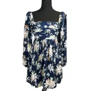 Abercrombie & Fitch Emerson Balloon Sleeve Mini Dress Navy Floral Pockets SizeXS