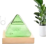 Krujecnt Weather Glass - Green Pyramid Storm Glass Barometer with Wooden Base - USB Plug-in Stylish Desktop Weather Predictor for Women Men Mom Dads Friends